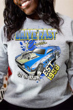 Grey Casual Print Patchwork Basic Hooded Collar Tops