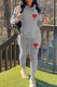 Grey Casual Print Patchwork Hooded Collar Long Sleeve Two Pieces