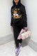 Black Street Character Print Letter O Neck Long Sleeve Two Pieces