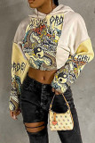 Apricot Casual Street Print Patchwork Hooded Collar Tops