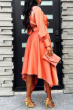 Orange Casual Solid Patchwork Asymmetrical Turtleneck Long Sleeve Dresses