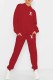 Red Street Print Letter Hooded Collar Long Sleeve Two Pieces