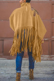 Black Casual Vintage Solid Tassel Turtleneck Tops