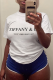 White Casual Basis Print Patchwork Letter O Neck T-Shirts