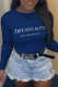 Navy Blue Casual Street Print Patchwork Letter O Neck Tops