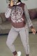 Brown Casual Print Letter Zipper Collar Long Sleeve Two Pieces
