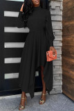 Orange Casual Solid Patchwork Asymmetrical Turtleneck Long Sleeve Dresses