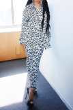 White Casual Print Patchwork Turndown Collar Long Sleeve Two Pieces