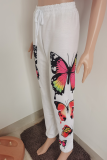 Red Casual Butterfly Print Patchwork Harlan Mid Waist Harlan Full Print Bottoms