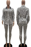 White Casual Print Patchwork Turndown Collar Long Sleeve Two Pieces
