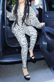 White Casual Print Patchwork Turndown Collar Long Sleeve Two Pieces