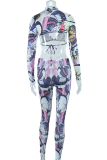 Black Sexy Print Patchwork Half A Turtleneck Long Sleeve Two Pieces