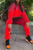 Red Casual Gradual Change Print Patchwork Hooded Collar Long Sleeve Two Pieces