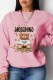Pink Casual Character Print Letter O Neck Tops