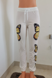 Red Casual Butterfly Print Patchwork Harlan Mid Waist Harlan Full Print Bottoms