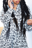White Casual Print Patchwork Turndown Collar Long Sleeve Two Pieces