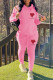 Pink Casual Print Patchwork Hooded Collar Long Sleeve Two Pieces