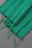 Green Sexy Solid Hollowed Out Patchwork Asymmetrical Halter Sleeveless Two Pieces