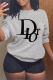 Grey Casual Street Print Patchwork Letter O Neck Tops