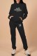 Black Street Print Letter Hooded Collar Long Sleeve Two Pieces