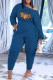 Blue Casual Print Patchwork O Neck Straight Jumpsuits