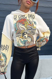 Apricot Casual Street Print Patchwork Hooded Collar Tops