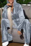 Silver Gray Casual Solid Patchwork Hooded Collar Long Sleeve Three-piece Set