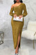 Gold Sexy Solid Patchwork Slit Oblique Collar Dresses