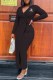 Black Sexy Print Bandage Letter V Neck One Step Skirt Dresses