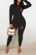Black Casual Print Patchwork O Neck Long Sleeve Two Pieces