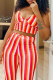 Red Sexy Striped Patchwork Spaghetti Strap Sleeveless Two Pieces