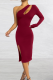 Red Sexy Solid Hollowed Out One Shoulder Pencil Skirt Dresses