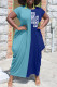 Sky Blue Casual Print Patchwork O Neck Straight Dresses