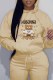 Apricot Casual Character Print Letter Hooded Collar Tops