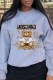 Grey Casual Character Print Letter O Neck Tops