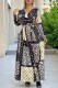 Multicolor Elegant Print Patchwork With Belt V Neck Irregular Dress Dresses