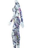 Black Sexy Print Patchwork Half A Turtleneck Long Sleeve Two Pieces