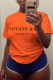 Orange Casual Basis Print Patchwork Letter O Neck T-Shirts