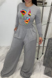 Yellow Casual Print Patchwork O Neck Long Sleeve Two Pieces