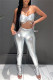Silver Sexy Casual Solid Backless Strapless Sleeveless Two Pieces