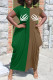 Green Street Print Patchwork O Neck Dresses