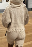 Green Casual Solid Tassel Patchwork Hooded Collar Tops