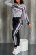 Black Casual Print Letter Zipper Collar Long Sleeve Two Pieces