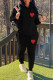 Black Casual Print Patchwork Hooded Collar Long Sleeve Two Pieces