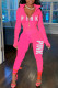 Pink Casual Letter Print Patchwork Hooded Collar Long Sleeve Two Pieces