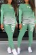 Light Green Casual Print Letter O Neck Long Sleeve Two Pieces