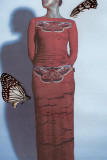 Red Casual Print Patchwork O Neck Long Sleeve Two Pieces