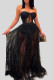 Black Sexy Solid Patchwork See-through Strapless Sleeveless Two Pieces