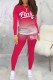 Rose Red Casual Gradual Change Print Letter O Neck Long Sleeve Two Pieces