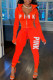 Red Casual Letter Print Patchwork Hooded Collar Long Sleeve Two Pieces